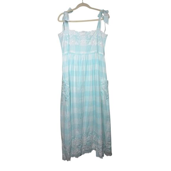 Juliet Dunn Blue Gingham Tie Shoulder Dress NWT Sz. 2 (US 6-8) - Picture 4 of 10